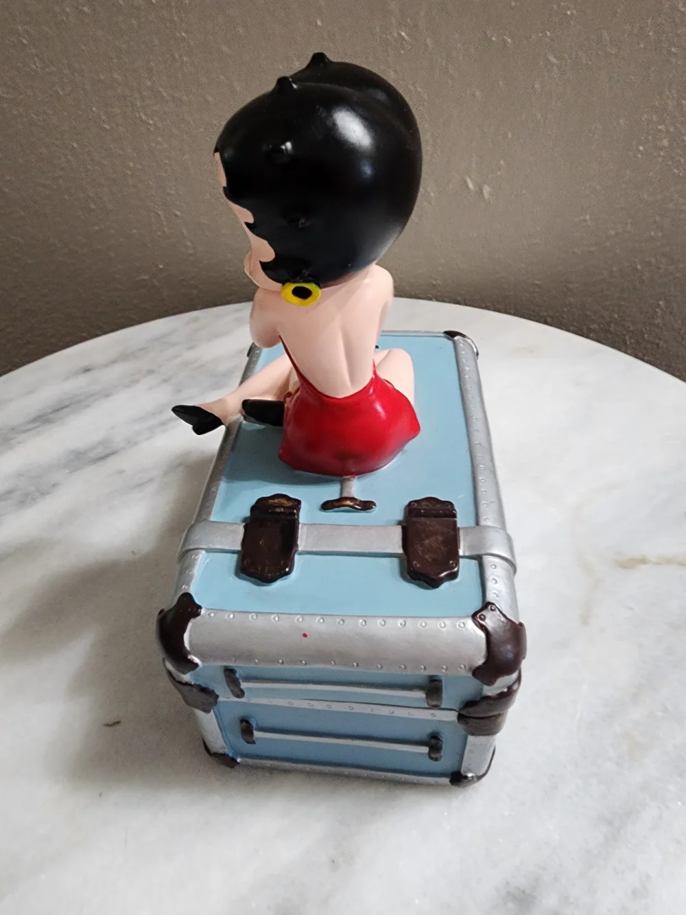 Betty Boop Figurine on Blue Trunk Trinket Box
